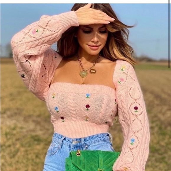 Zara Knit Embroidered Tube Top NEW - Picture 2 of 7